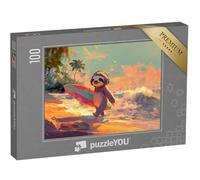 puzzleYOU : Puzzle de 100 pièces « Surf Paresseux sur la Plage »