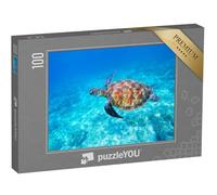 puzzleYOU : Puzzle de 100 pièces « Tortue de mer Verte dans l'eau de mer Peu Profonde »
