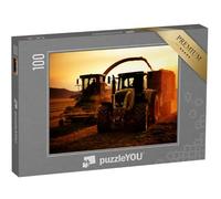 puzzleYOU : Puzzle de 100 pièces « Tracteurs dans Un Champ au Coucher du Soleil »
