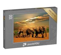 puzzleYOU : Puzzle de 100 pièces « Troupeau d'éléphants d'Afrique, Parc National d'Addo Elephant, Afrique du Sud »
