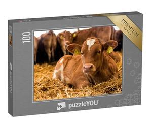 puzzleYOU : Puzzle de 100 pièces « Un Petit Veau se Repose sur la Paille »