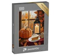 puzzleYOU : Puzzle de 1000 pièces « Ambiance automnale à Halloween avec Citrouille et gâteau »