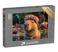 puzzleYOU : Puzzle de 1000 pièces « Capybara avec Couronne de Fleurs colorées »