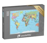 puzzleYOU : Puzzle de 1000 pièces « Carte du Monde en Couleur - frontières, Pays, Routes et Villes »