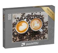 puzzleYOU : Puzzle de 1000 pièces « Cœurs de Latte Art sur Deux cafés avec des Grains de café »