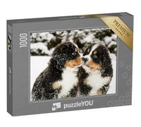 puzzleYOU : Puzzle de 1000 pièces « des Chiots Bouvier Bernois saupoudrés de Neige »
