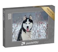 puzzleYOU : Puzzle de 1000 pièces « Husky sibérien aux Yeux Bleus en Hiver »
