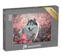 puzzleYOU : Puzzle de 1000 pièces « Magnifique Husky dans Un Champ en Fleurs »