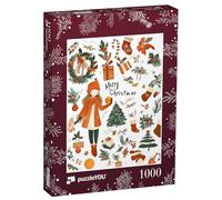 puzzleYOU : Puzzle de 1000 pièces « Motifs de Noël Mignons dans Le Style Aquarelle »