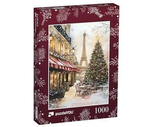 puzzleYOU : Puzzle de 1000 pièces « Noël à Paris : Aquarelle avec Sapin de Noël et Tour Eiffel »