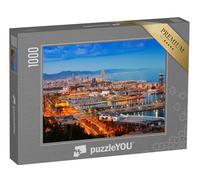 puzzleYOU : Puzzle de 1000 pièces « Panorama de Barcelone avec Le Port la Nuit, Espagne »
