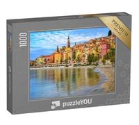 puzzleYOU : Puzzle de 1000 pièces « Plage de Sable en contrebas de la Ville de Menton, Côte d'Azur, France »