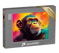 puzzleYOU : Puzzle de 1000 pièces « Portrait de chimpanzé en Coups de Pinceau colorés de la Jungle »