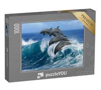 puzzleYOU : Puzzle de 1000 pièces « Quatre Beaux Dauphins sautant par-Dessus des Vagues déferlantes, Hawaï »