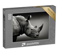 puzzleYOU : Puzzle de 1000 pièces « Rhinocéros très attentif en Noir et Blanc, Afrique du Sud »