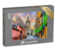 puzzleYOU : Puzzle de 1000 pièces « Riquewihr - Rue pittoresque avec des Maisons Traditionnelles à colombages sur la Route des vins d'Alsace. »
