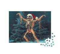 puzzleYOU : Puzzle de 1000 pièces « Squelette de Père Noël Dansant avec Un Bonnet de Père Noël dans Une forêt hivernale »