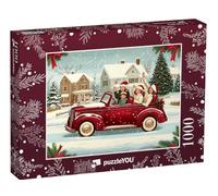 puzzleYOU : Puzzle de 1000 pièces « Style rétro : la Famille Part à l'assaut de Noël dans Une décapotable Rouge »