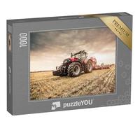 puzzleYOU : Puzzle de 1000 pièces « Tracteur Rouge au Travail dans Les Champs »