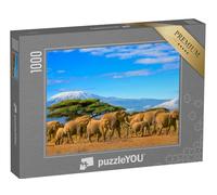 puzzleYOU : Puzzle de 1000 pièces « Un Troupeau d'éléphants d'Afrique Devant Le Kilimandjaro, Afrique »
