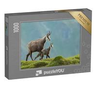 puzzleYOU : Puzzle de 1000 pièces « Une mère Chamois et Son Petit dans Une Prairie de Montagne »