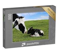 puzzleYOU : Puzzle de 1000 pièces « Vache mère Holstein avec Son Veau Nouveau-né »