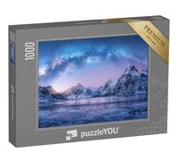 puzzleYOU : Puzzle de 1000 pièces « Voie lactée au-Dessus de la mer gelée, Nuit d'hiver sur Les îles Lofoten, Norvège »