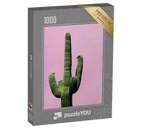 puzzleYOU : Puzzle de 1000 pièces « Vue Minimaliste : Cactus sur Fond Rose »