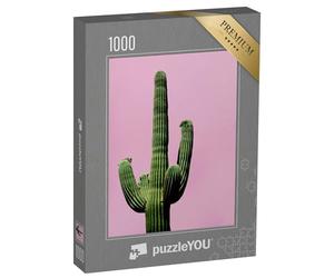 puzzleYOU : Puzzle de 1000 pièces « Vue Minimaliste : Cactus sur Fond Rose »