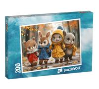 puzzleYOU : Puzzle de 200 pièces « Amis des Animaux sur Le Chemin pluvieux de l'école »
