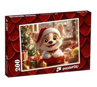 puzzleYOU : Puzzle de 200 pièces « Bébé Corgi Attend Noël avec Impatience »