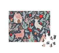 puzzleYOU : Puzzle de 200 pièces « Design de Papier Cadeau : Rennes, Maisons, arbustes, Boules de Noël »