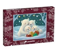 puzzleYOU : Puzzle de 200 pièces « Douce Famille d'ours Polaires se blottissant dans la Nuit de Noël »