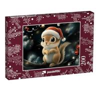 puzzleYOU : Puzzle de 200 pièces « Écureuil avec Bonnet de Noël dans l'arbre de Noël »