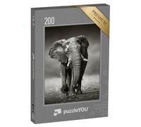 puzzleYOU : Puzzle de 200 pièces « Eléphant d'Afrique dans Le Parc National d'Etosha, Namibie, Noir et Blanc »