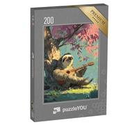 puzzleYOU : Puzzle de 200 pièces « Joyeux Paresseux Jouant de la Guitare »
