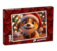 puzzleYOU : Puzzle de 200 pièces « Le Petit Chiot Chien avec Chapeau de Père Noël »
