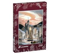 puzzleYOU : Puzzle de 200 pièces « Le Sapin de Noël Brille de Mille Feux sur la Place du Village »