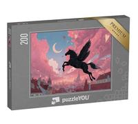 puzzleYOU : Puzzle de 200 pièces « Licorne avec des Ailes Volant au-Dessus de la Ville »