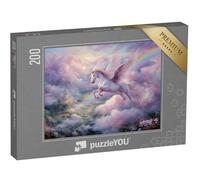 puzzleYOU : Puzzle de 200 pièces « Licorne Rose Magique survolant Le château »