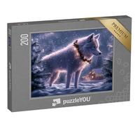 puzzleYOU : Puzzle de 200 pièces « Loup de Noël à côté d’Une cabane en Bois décorée de manière Festive »