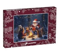puzzleYOU : Puzzle de 200 pièces « Noël en forêt : des Enfants Animaux reçoivent des Cadeaux du Père Noël »