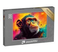 puzzleYOU : Puzzle de 200 pièces « Portrait de chimpanzé en Coups de Pinceau colorés de la Jungle »