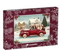 puzzleYOU : Puzzle de 200 pièces « Style rétro : la Famille Part à l'assaut de Noël dans Une décapotable Rouge »