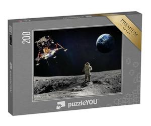 puzzleYOU : Puzzle de 200 pièces « Surface Lunaire avec Astronaute et Vaisseau Spatial en Train d'atterrir »