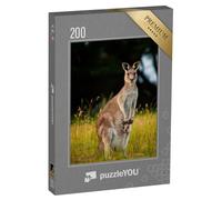 puzzleYOU : Puzzle de 200 pièces « Une mère Kangourou avec Un Petit Curieux dans sa Poche »