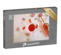 puzzleYOU : Puzzle de 200 pièces « Vin rosé dans Un Verre avec des Roses Roses »
