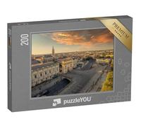 puzzleYOU : Puzzle de 200 pièces « Vue aérienne de la Porte du Peyrou et de la Ville de Montpellier au Lever du Soleil, France »