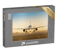puzzleYOU : Puzzle de 2000 pièces « Avion sur la Piste d'atterrissage au Coucher du Soleil »