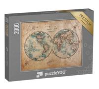 puzzleYOU : Puzzle de 2000 pièces « Carte du Monde coloriée à la Main datant du Milieu du 19e siècle »